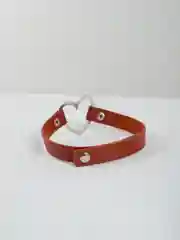 Терракотовый чокер кожаный с металлическим сердечком, чокер с котиком дьяволом для БДСМ