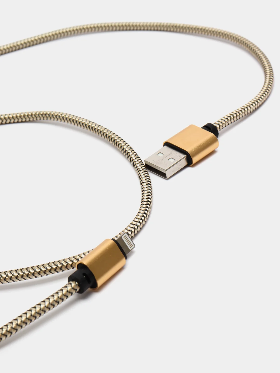 Золотой кабель LuazON, Micro - USB, lighting 1 А, 1 м, пластиковое армирование, ПВХ, штекер металл