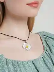 Черный цепочка на шею, с подвеской "Ромашка"