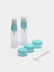 Голубой косметичка и набор флаконов