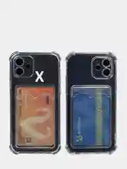 Алый чехол с карманом для карт iPhone XR, 11, 12, Хs, X прозрачный силикон