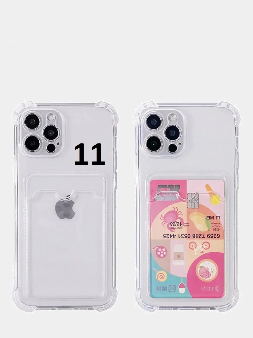 Голубой чехол с карманом для карт iPhone XR, 11, 12, Хs, X прозрачный силикон