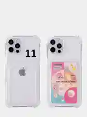 Голубой чехол с карманом для карт iPhone XR, 11, 12, Хs, X прозрачный силикон