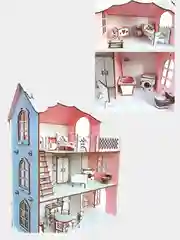 Розовый кукольный домик, деревянный
