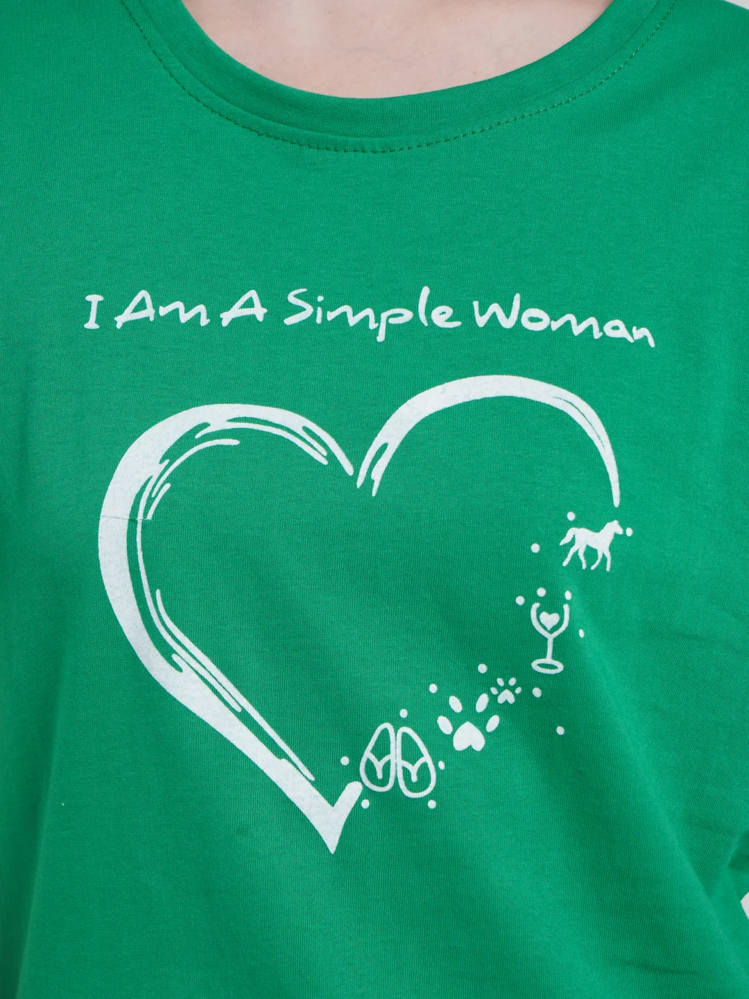 Зеленый футболка женская, оверсайз, с принтом "I Am A Simple Woman", хлопок