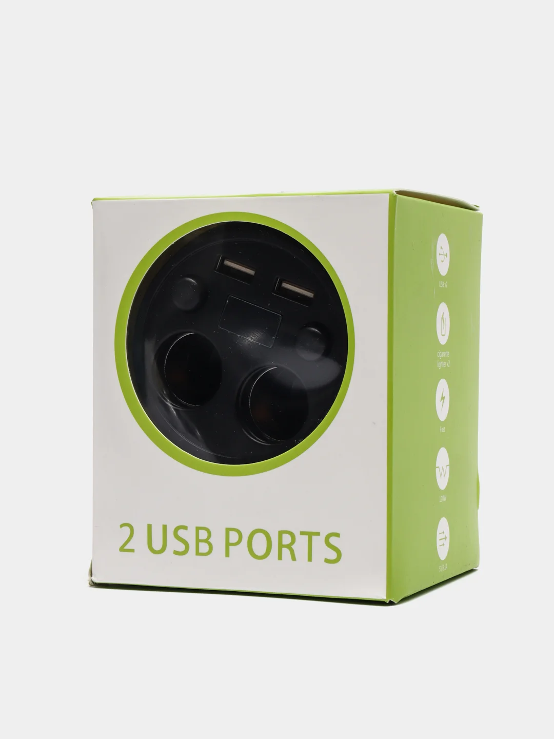 Черный разветвитель прикуривателя в подстаканник, 2 гнезда с 2 USB-портами