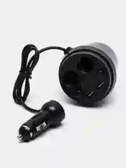Черный разветвитель прикуривателя в подстаканник, 2 гнезда с 2 USB-портами
