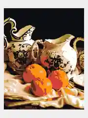 Картина  по номерам на холсте с подрамником "Гжель и мандарины", 50x40 см