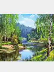 Алмазная мозаика "Березы у реки" 40*50 см на подрамнике