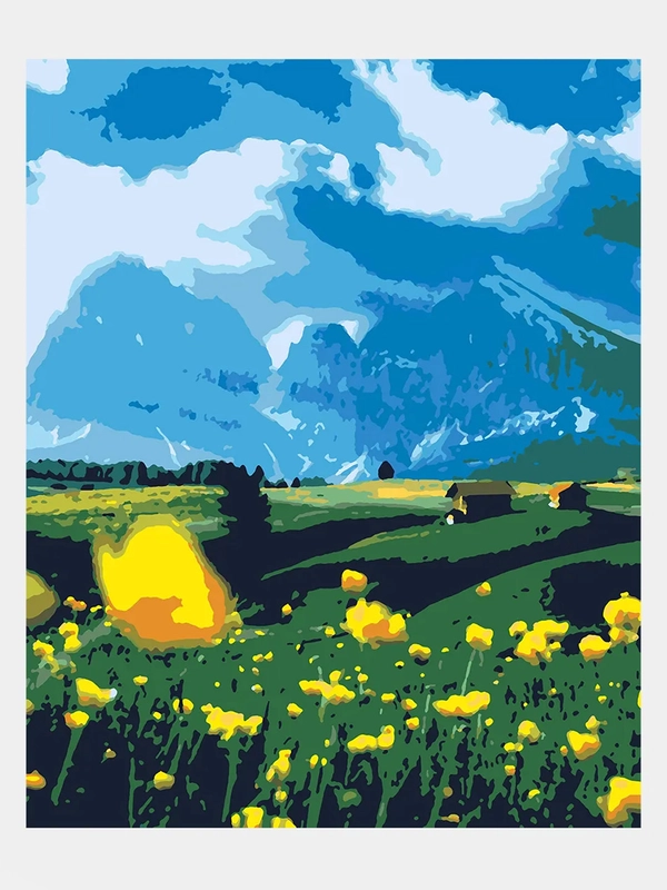 Картина по номерам на холсте с подрамником "Жёлтые купальницы", 50x40 см