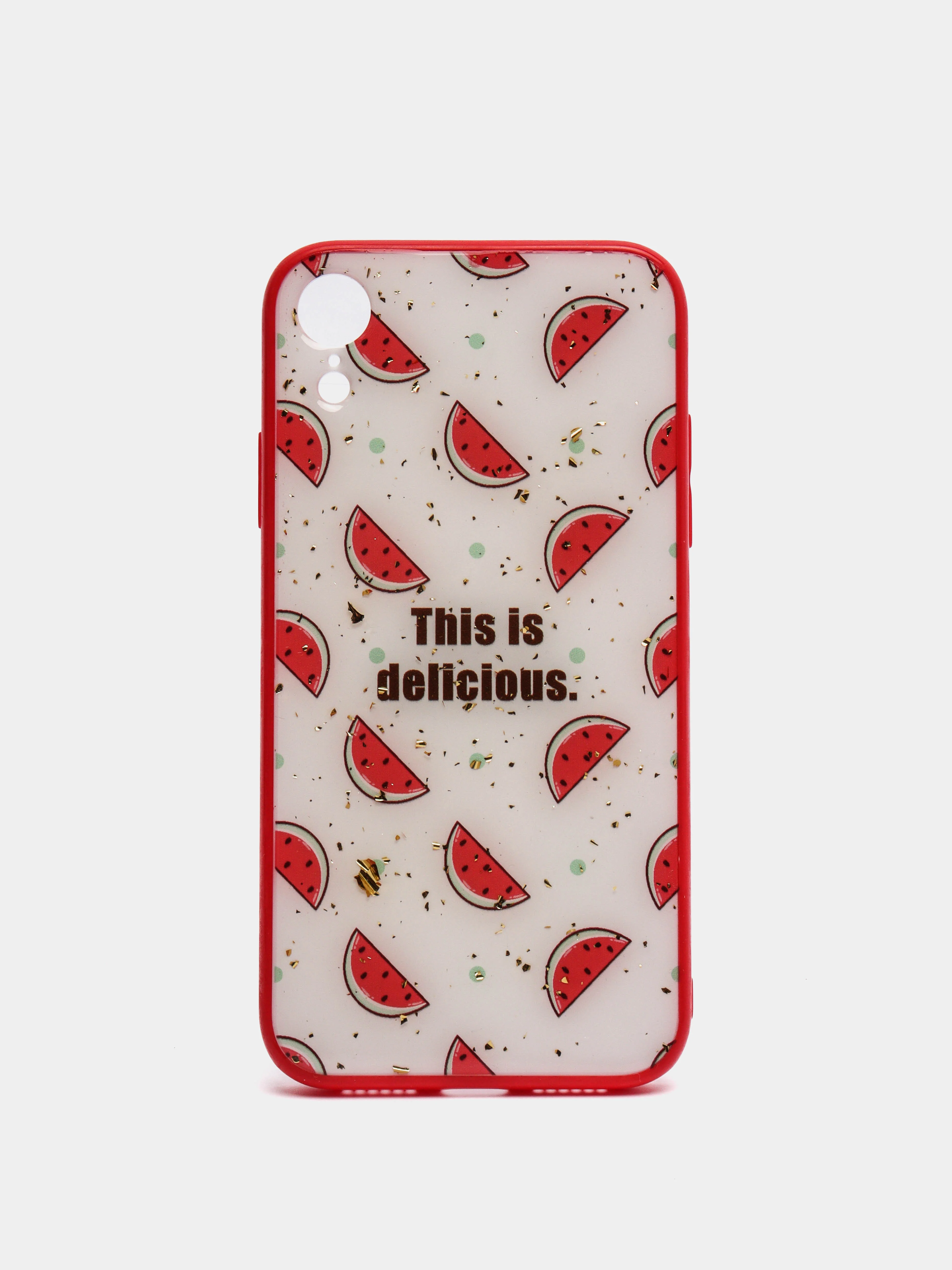 Красный чехол Apple iPhone XR белый с рисунком и цветной рамкой