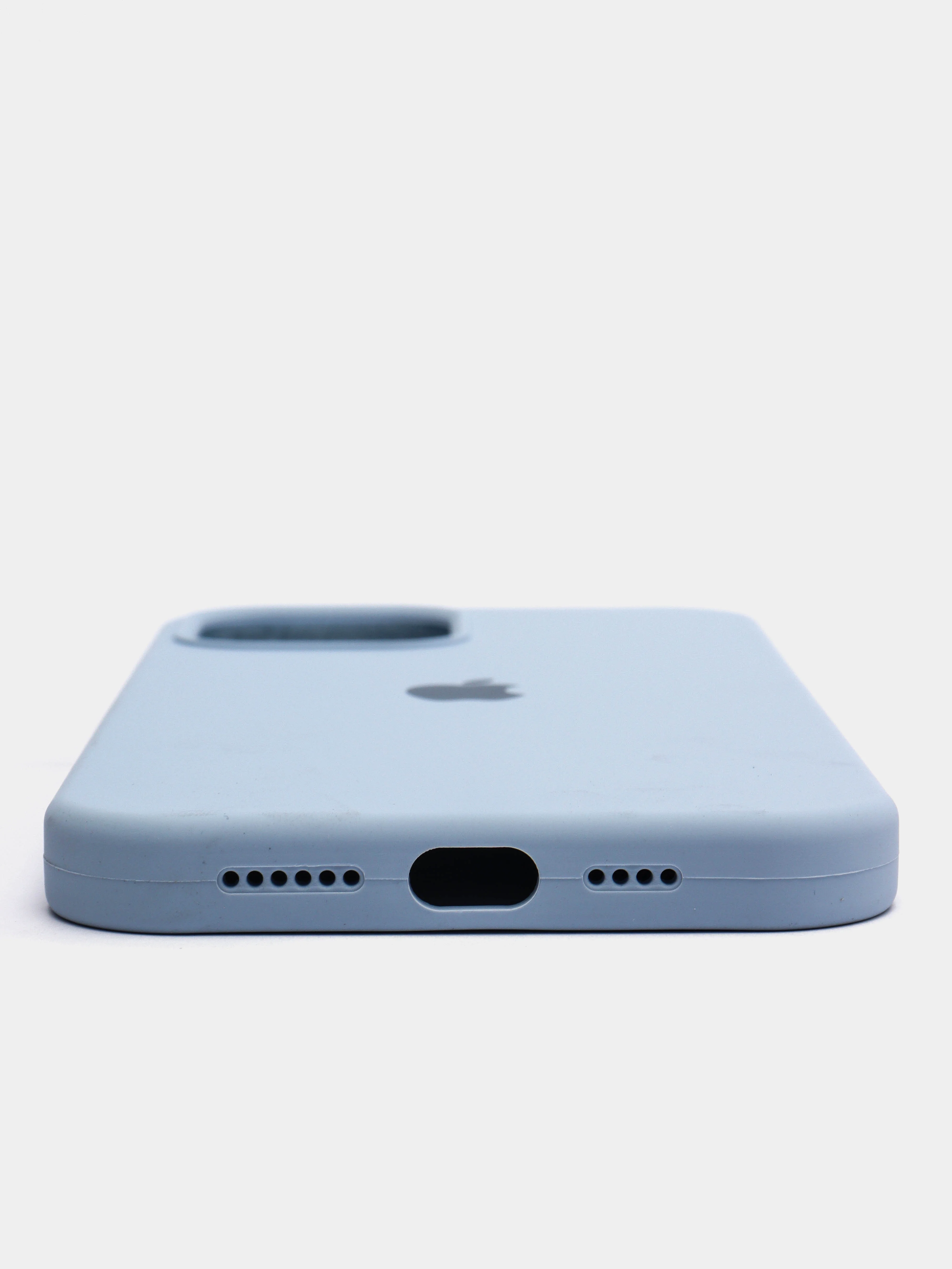 Голубой чехол для iPhone 12 Pro Max 6.7" Silicone Case закрытый низ с логотипом