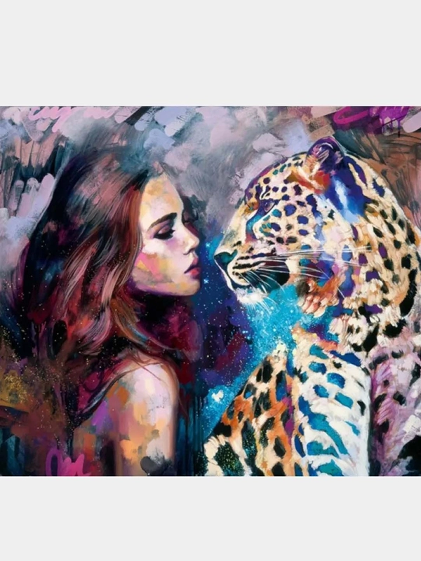 Алмазная мозаика "Девушка с леопардом", 40*50 см, на подрамнике