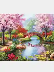 Алмазная мозаика "Сакура у реки" 40*50 см на подрамнике