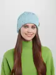 Голубой шапка женская, вязаная