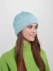 Голубой шапка женская, вязаная