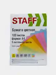 Бумага цветная STAFF Profit А4, 80 г/м2, 100 л. (5 цв. х 20 л.), пастель (110889)