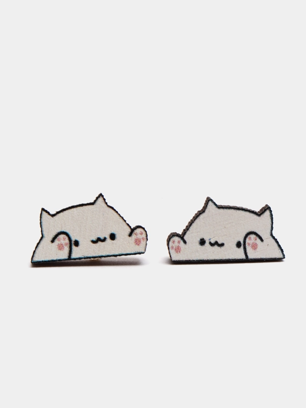 Серьги-пусеты деревянные "Бонго кот / Bongo Cat"