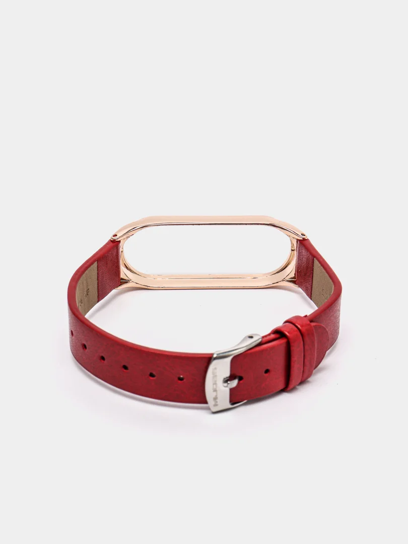Багровый фирменный кожаный ремешок для Xiaomi mi band 3, 4, 5, 6