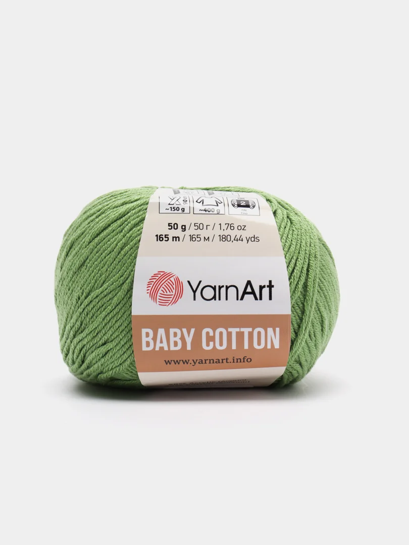 Оливковый пряжа YarnArt Baby cotton, 50 г, 165 м, акрил и хлопок