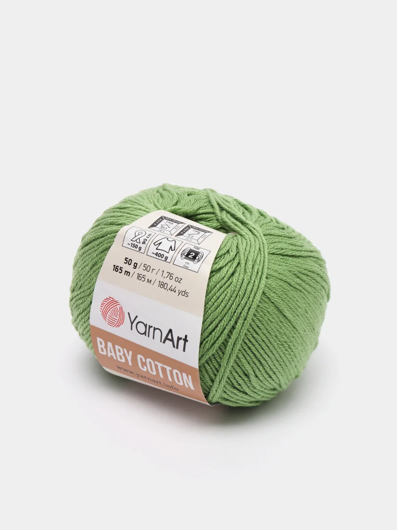 Оливковый пряжа YarnArt Baby cotton, 50 г, 165 м, акрил и хлопок