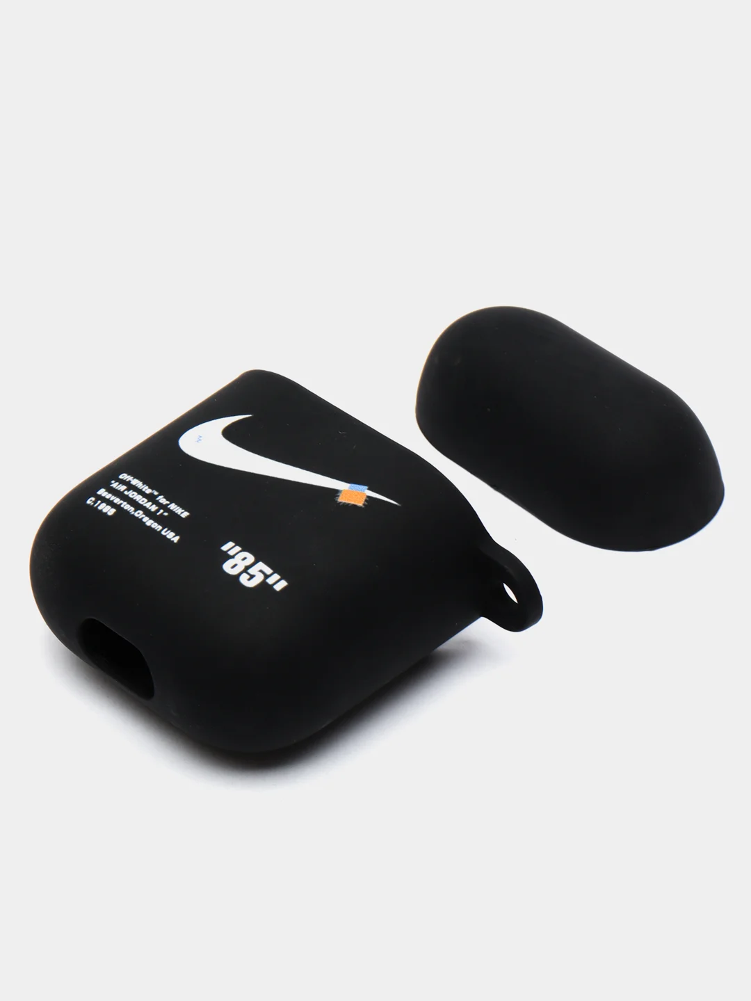 Черный силиконовый чехол для наушников Apple Airpods 1, 2. с принтом Nike, Nasa (Найк, Наса))
