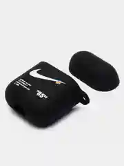Черный силиконовый чехол для наушников Apple Airpods 1, 2. с принтом Nike, Nasa (Найк, Наса))