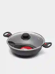 Черный казан, съёмные ручки, стеклянная крышка, 28 см