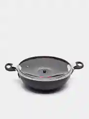 Черный казан, съёмные ручки, стеклянная крышка, 28 см