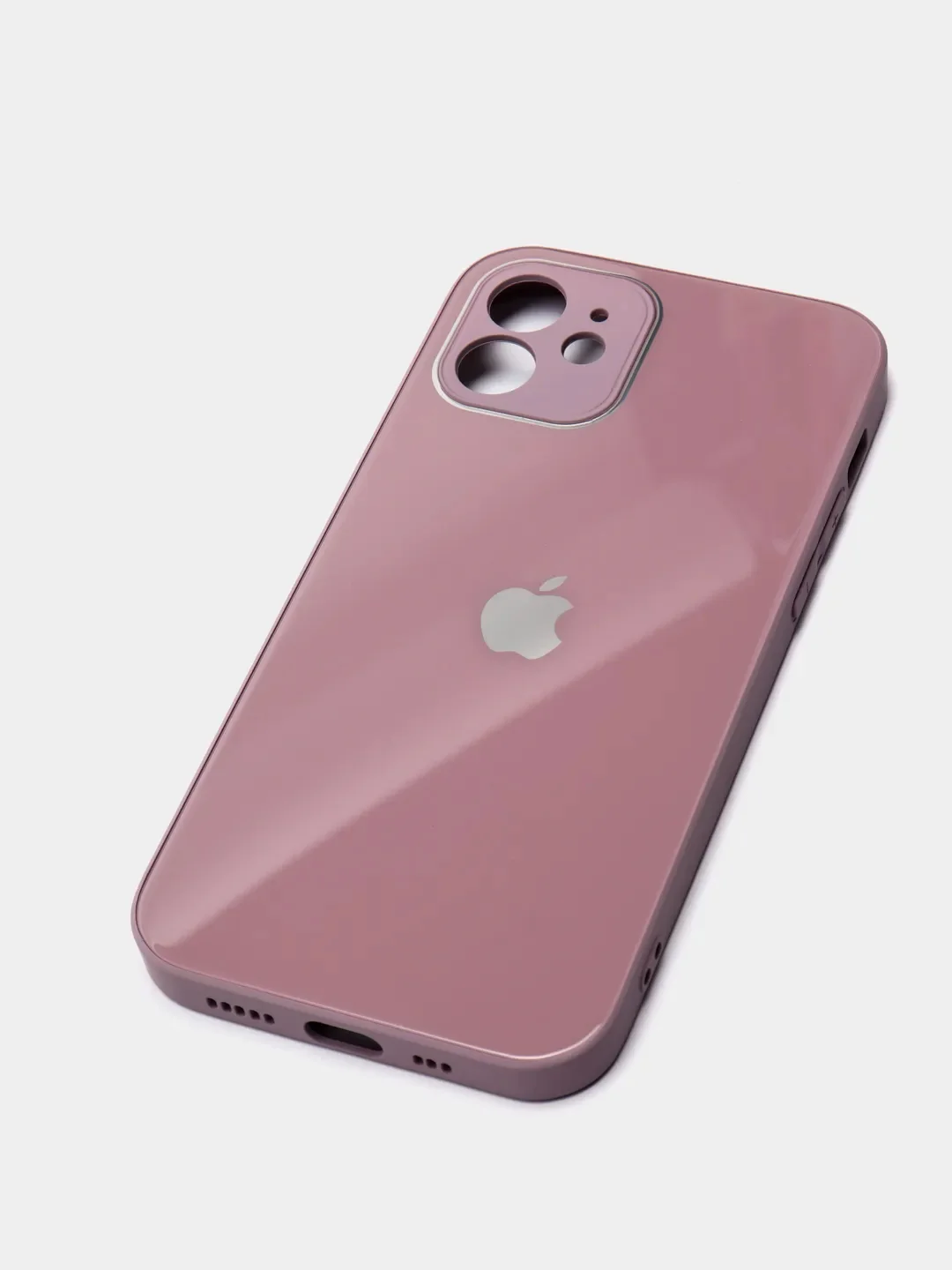 Розовый силиконовый чехол для iPhone 12, со стеклянной панелью