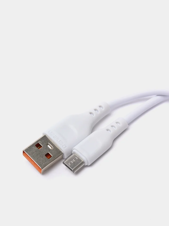 Белый usb кабель зарядный, 1.0м, DENMEN D01 2.4A, TypeC/MicroUSB/Lightning для Android и iPhone