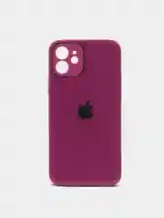 Тёмно-розовый силиконовый чехол для iPhone 12, со стеклянной панелью