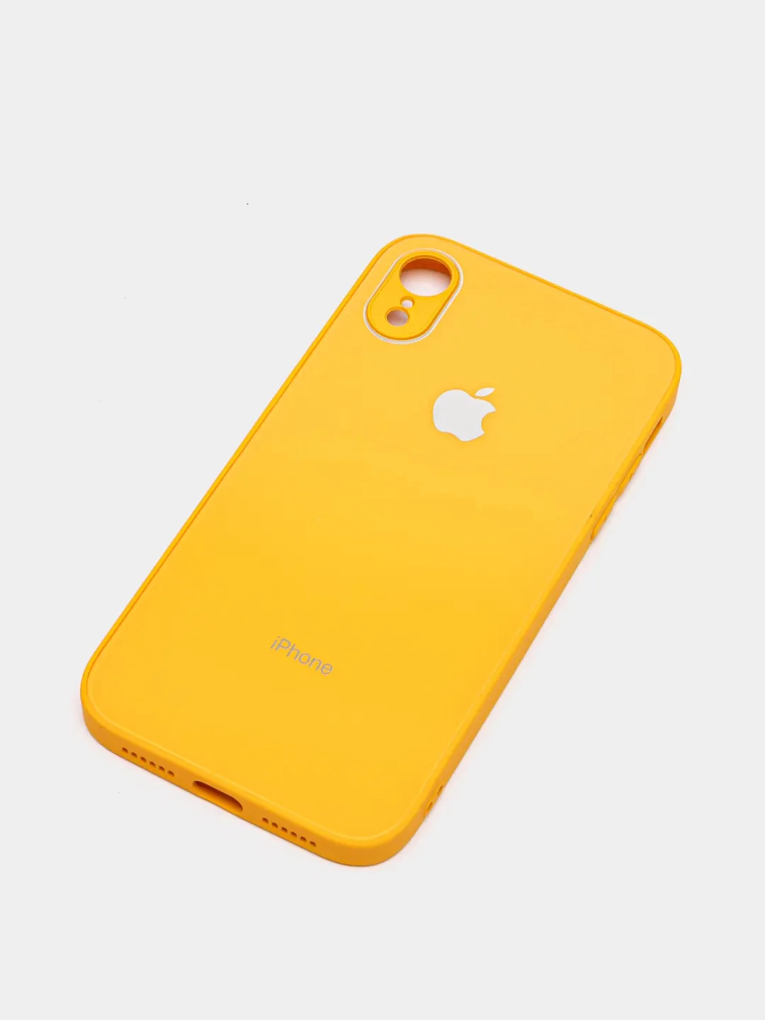 Желтый чехол для iPhone XR, силиконовый, со стеклянной панелью