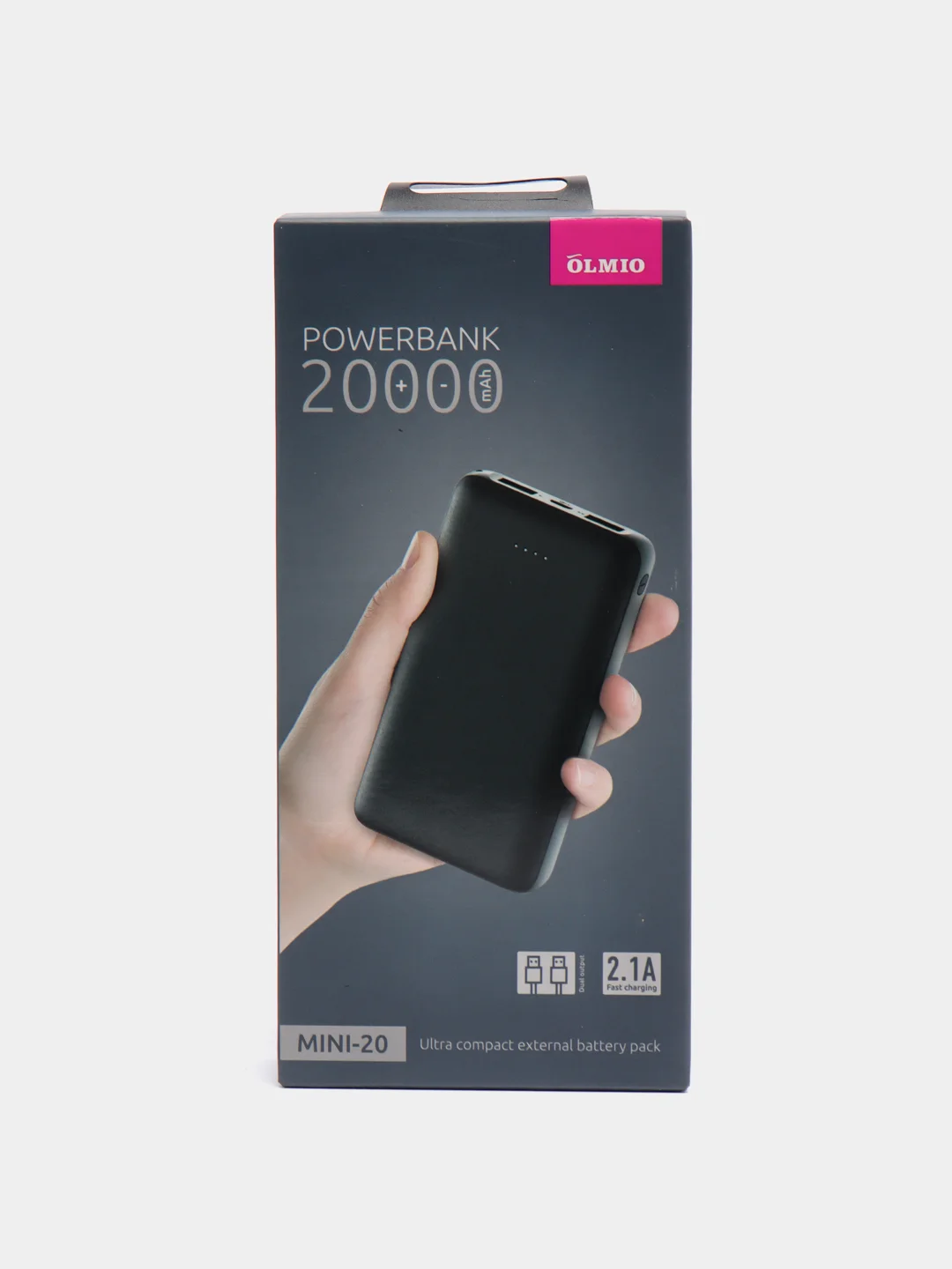 Черный внешний аккумулятор OLMIO MINI-20, Power Bank 20000 mAh