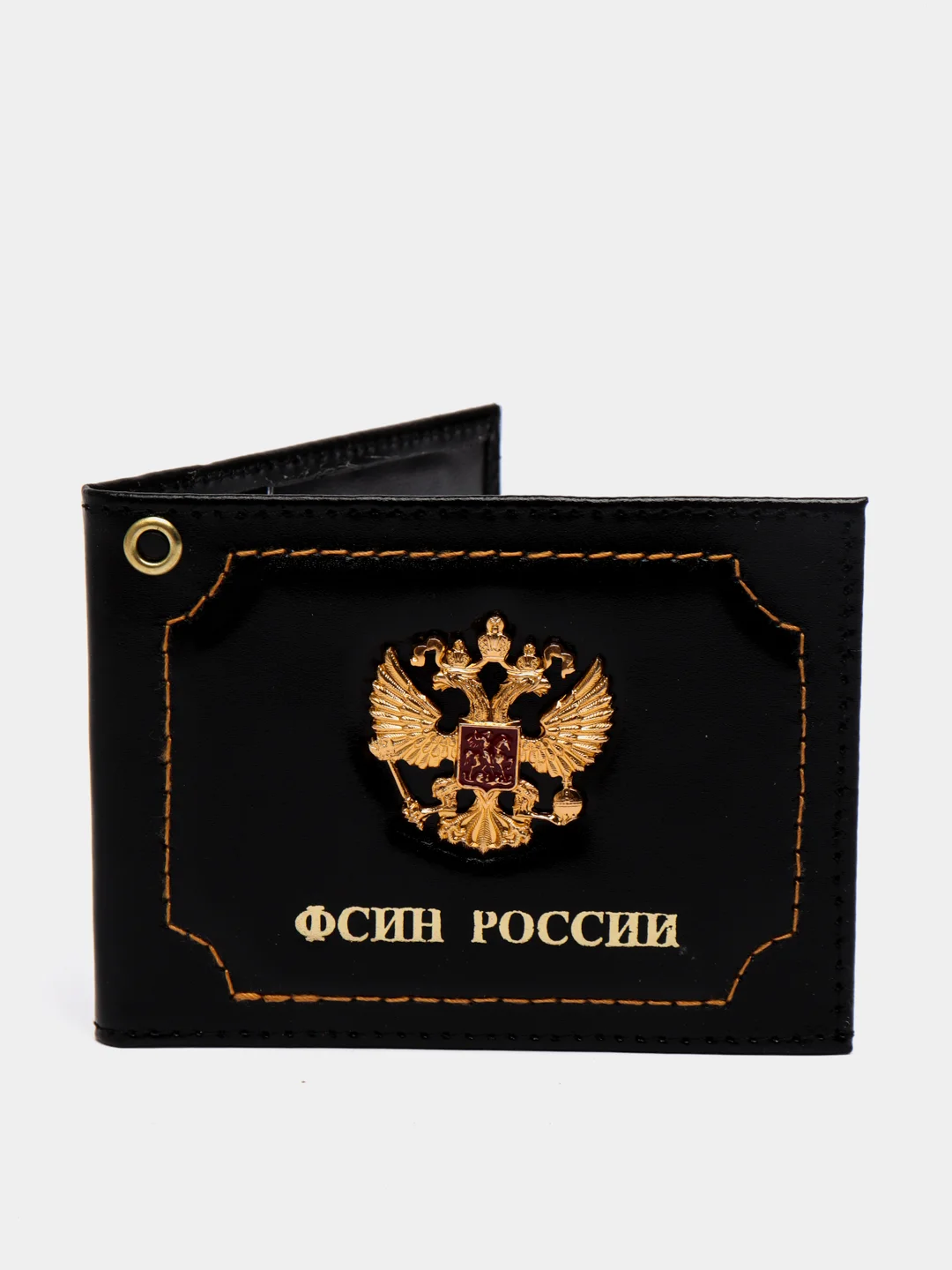 Черный обложка на удостоверение "ФСИН России" с металлическим гербом