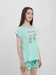 Мятный пижама женская, с шортами