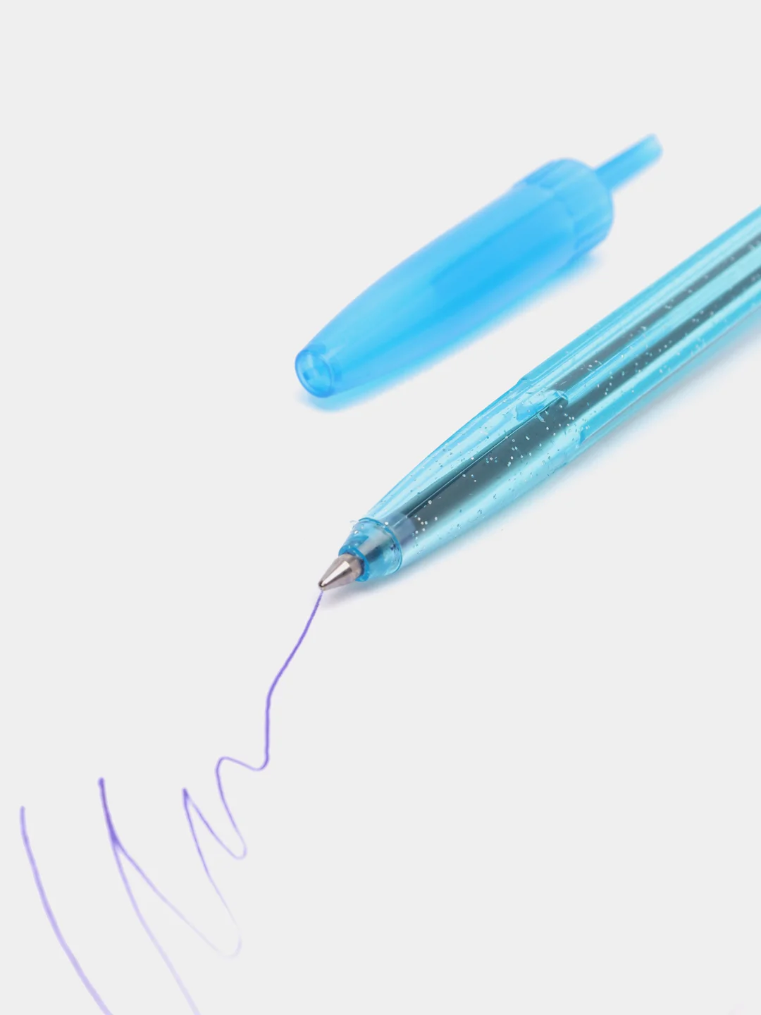 Голубой ручка шариковая СТАММ 511 Neon, синяя, 1,0 мм, прозрачный корпус, с блестками