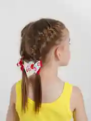 Красный бантик на резинке с голубыми и красными цветами, 2 штуки