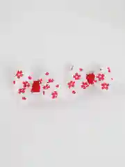 Белый бантик белый в красный цветочек, 2 штуки