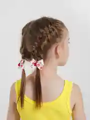 Белый бантик белый в красный цветочек, 2 штуки