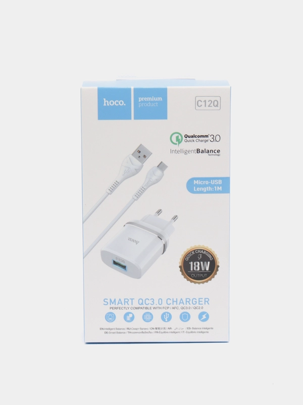 Сетевое зарядное устройство Hoco C12Q  + кабель micro USB Быстрая зарядка Quick Charge 3.0