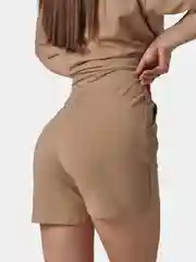 Бежевый шорты женские, спортивные, с высокой талией
