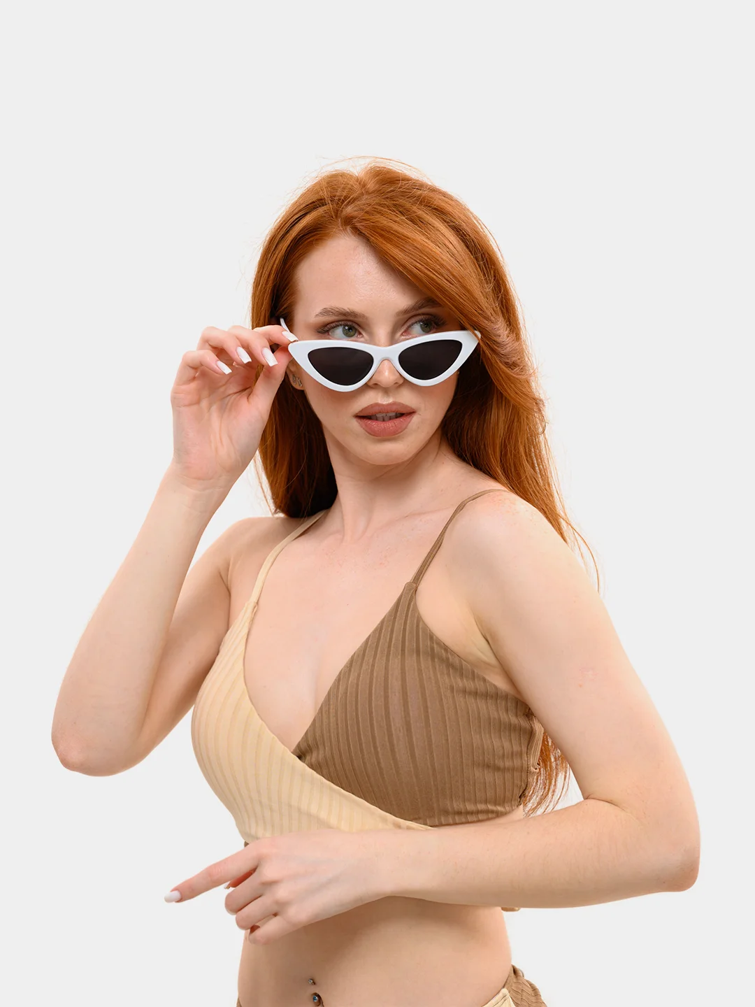 Белый солнцезащитные очки MIRSEE, в форме "Кошачий глаз"