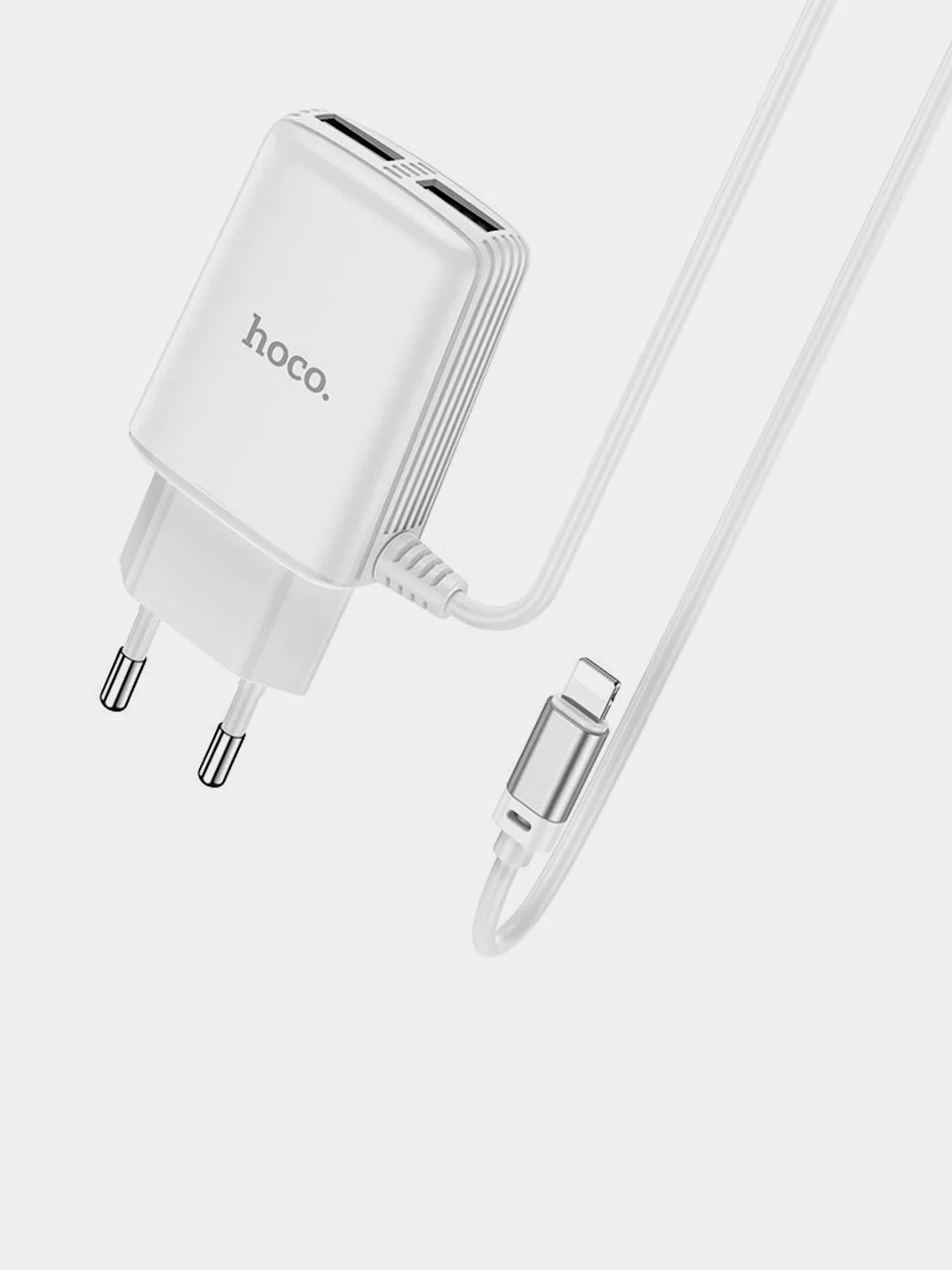 Белый сетевое зарядное устройство HOCO C82A + кабель Type-C/Lightning, 2 USB, 1 м, 2.4A