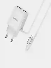 Белый сетевое зарядное устройство HOCO C82A + кабель Type-C/Lightning, 2 USB, 1 м, 2.4A
