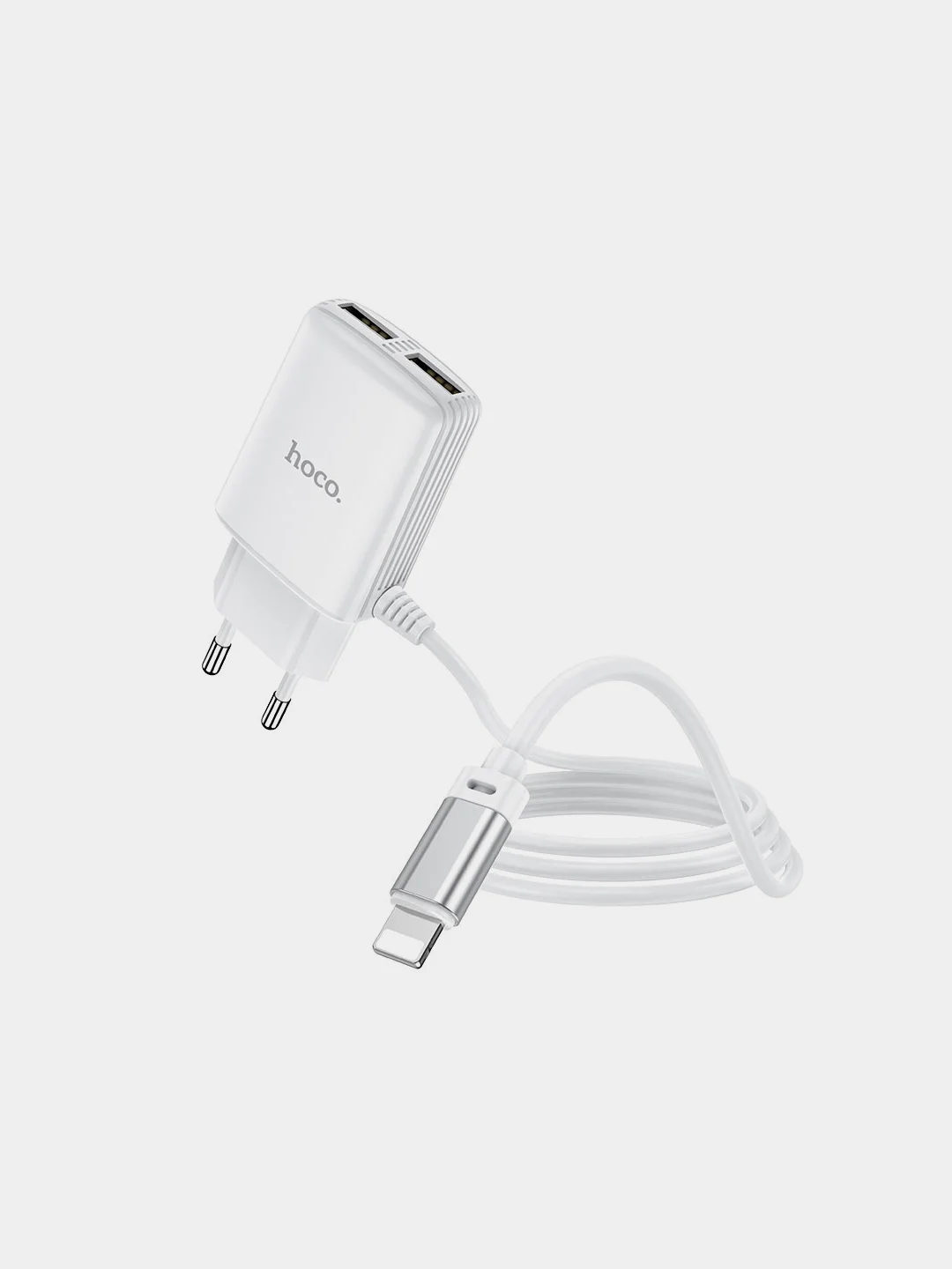 Белый сетевое зарядное устройство HOCO C82A + кабель Type-C/Lightning, 2 USB, 1 м, 2.4A