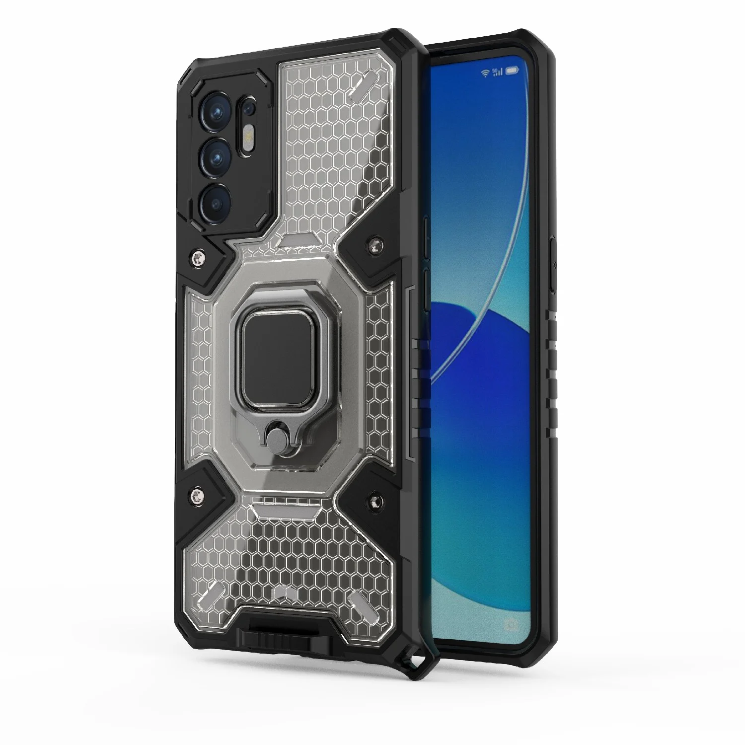 Красный чехол противоударный с кольцом-держателем на Oppo Reno 6 Reno6 (Оппо Рено 6)