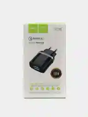 Черный сетевое зарядное устройство 18 W, Блок питания QC 3.0, Быстрая зарядка USB, Hoco C12Q