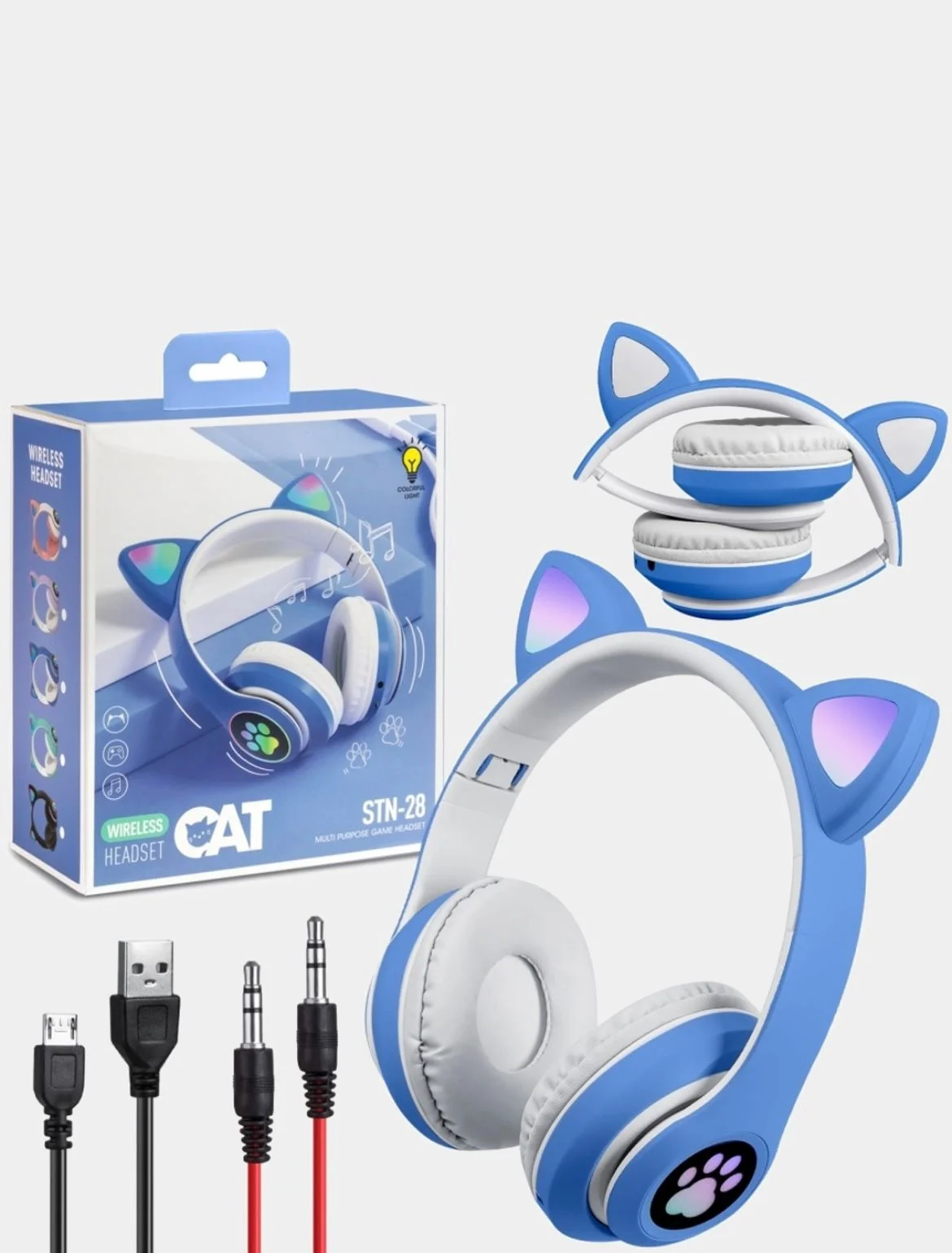 Морской беспроводные наушники Bluetooth, со светящимися ушками, детские
