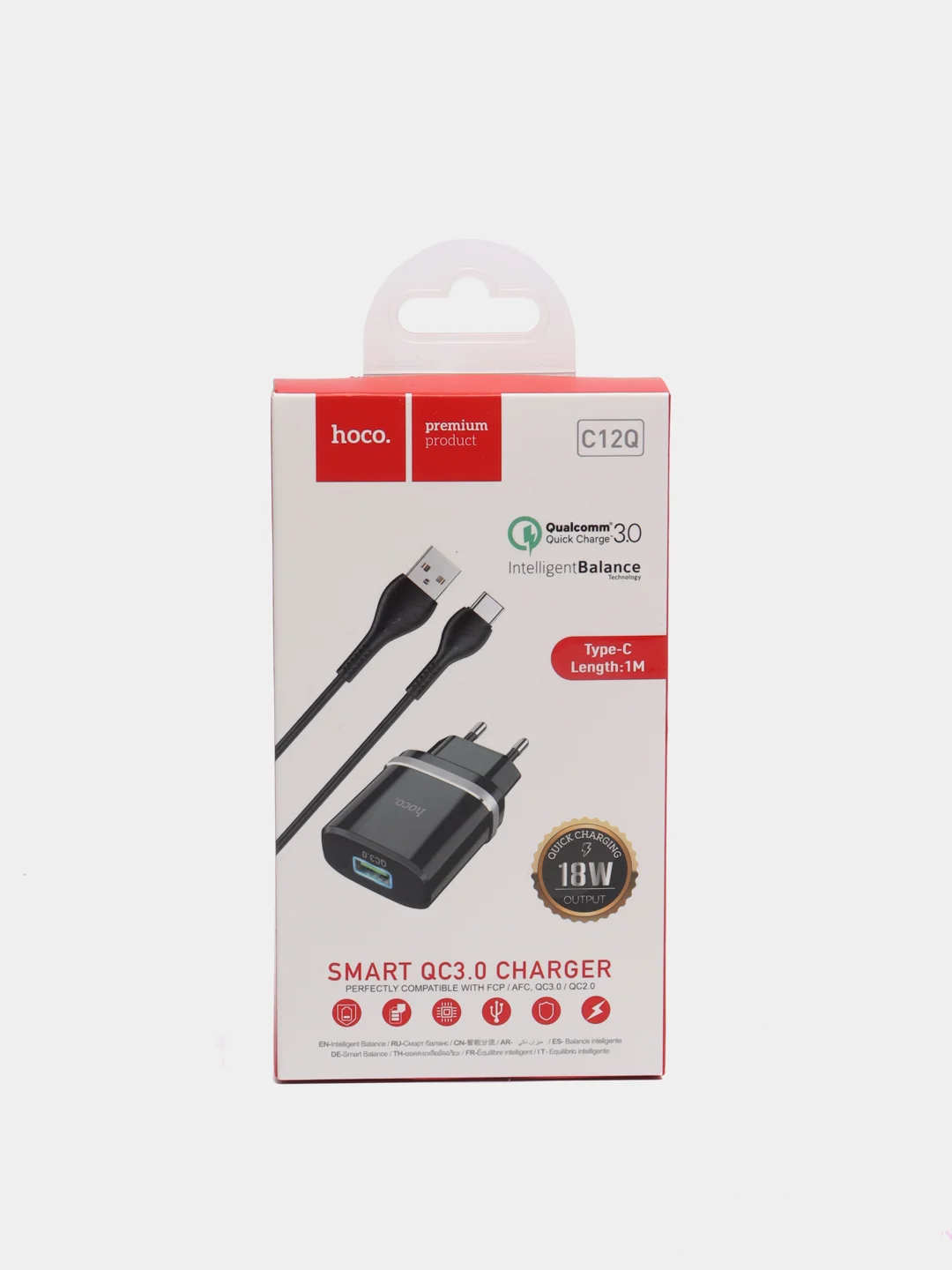 Черный сетевое зарядное устройство Type-C Hoco C12Q 18W QC 3.0 Самсунг/Хонор/Xiaomi/Андроид/Redmi